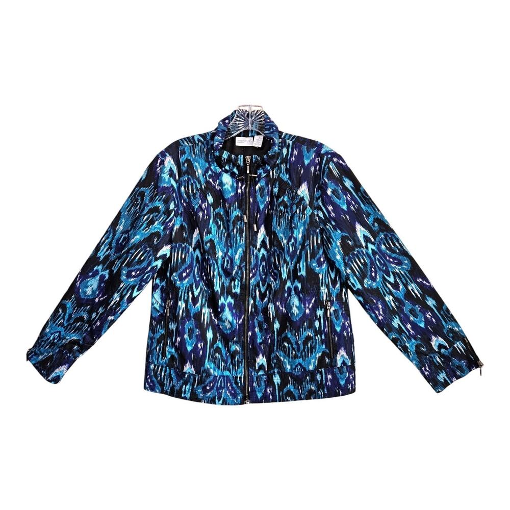 CHICO'S Zenergy 1 Women's M Jacket Full Zip Ikat Pattern Blue Purple Black 38"